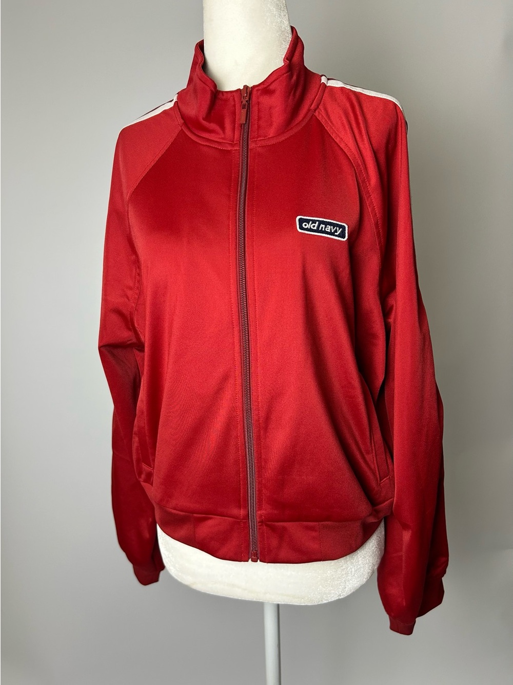 Vintage Old Navy Red Full-Zip Track Jacket with White Accents